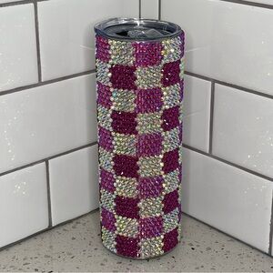 20 oz Pink Checkered Rhinestone Tumbler